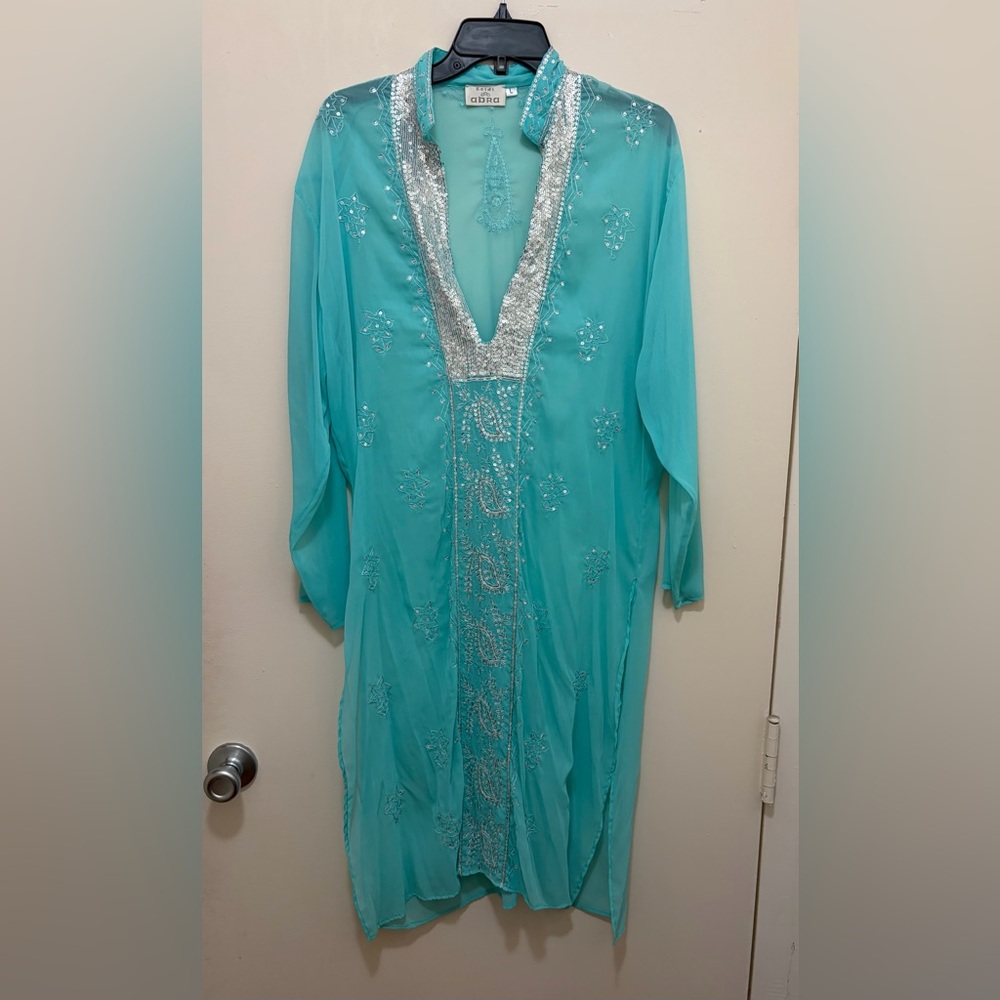 Heidi Abra Turquoise Embellished V-Neck Tunic